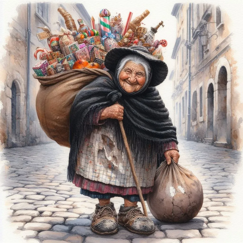 la befana con le scarpe rotte