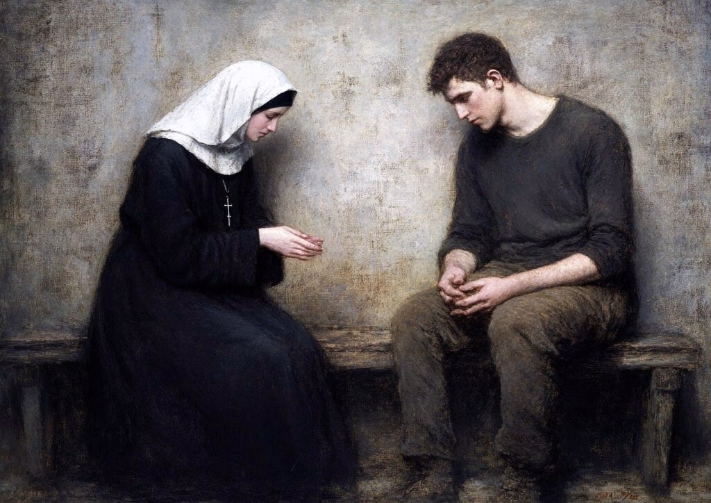 ai generated, nun, young man, pentimento, pentito