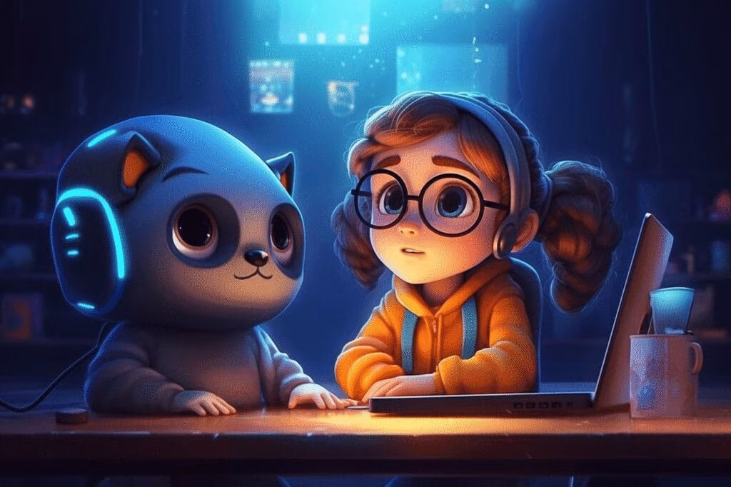 ai generated, robot, child, bimba e il suo robot