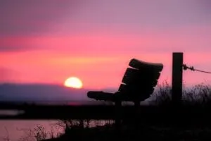 sunset, dusk, evening, solitudine, panchina vuota