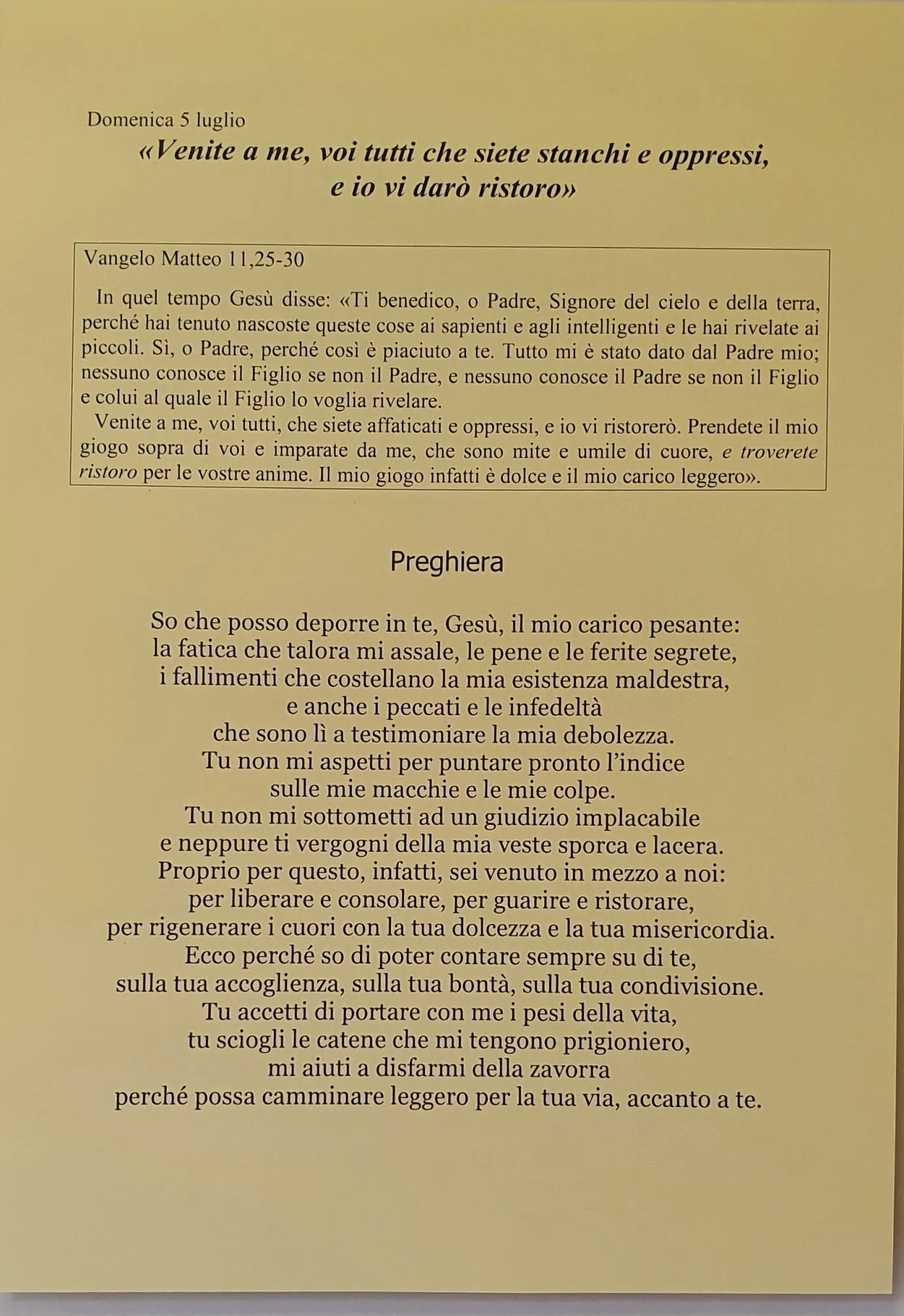 Vangelo di domenica 5 luglio 2020