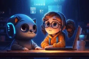 ai generated, robot, child, bimba e il suo robot