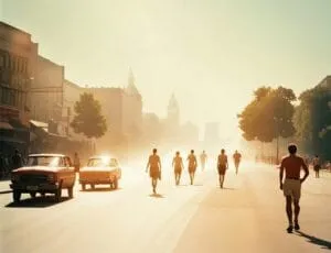 ai generated, road, city, caldo torrido