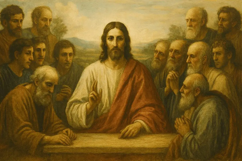 Ecco l'immagine ispirata al passo del Vangelo secondo Luca 9,18-22, in cui Gesù interroga i suoi discepoli sulla sua identità e Pietro proclama: «Tu sei il Cristo di Dio».