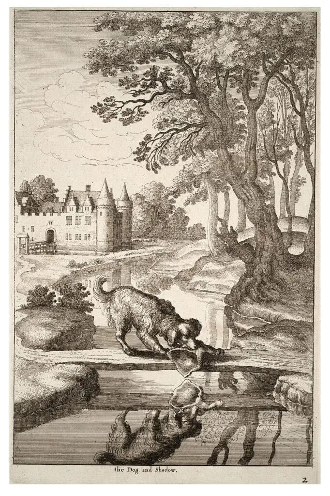 Il cane e l'osso - Di Wenceslaus Hollar - Artwork from University of Toronto Wenceslaus Hollar Digital CollectionScanned by University of TorontoHigh-resolution version extracted using custom tool by User:Dcoetzee, Pubblico dominio, https://commons.wikimedia.org/w/index.php?curid=6237003