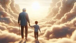 nonno e nipote fra le nuvole mano nella mano