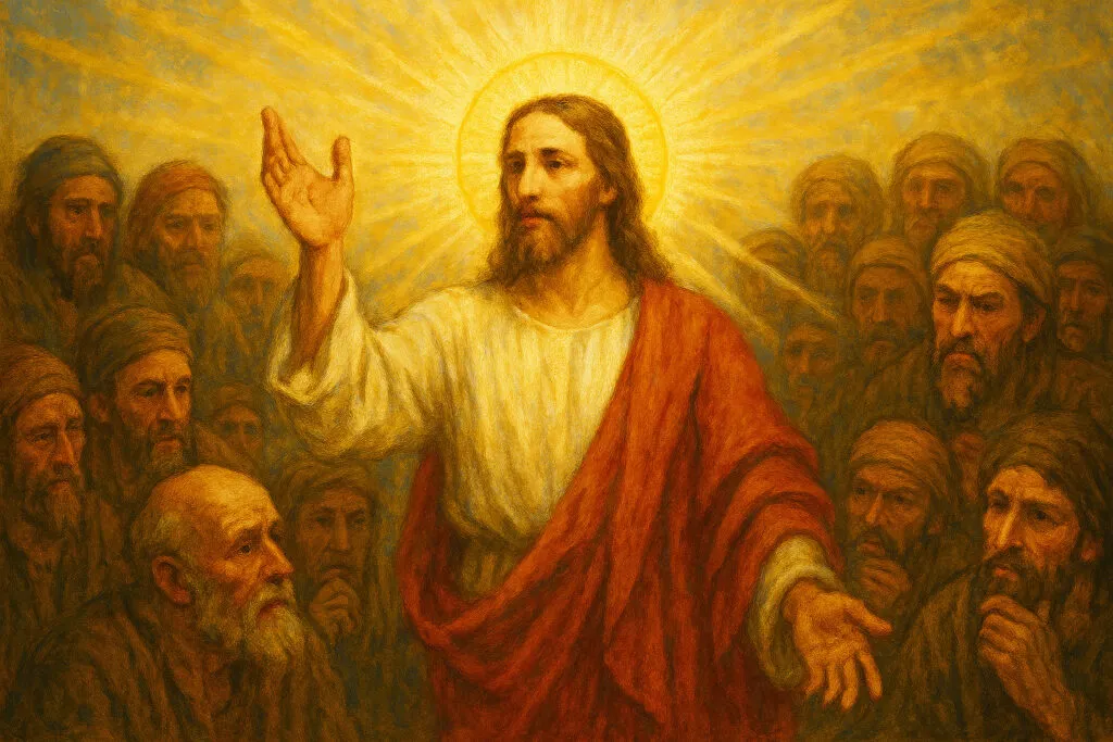 Gesù mentre parla al popolo, con una parabola