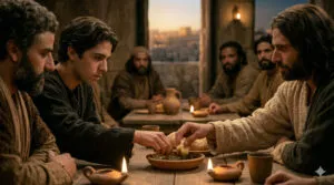 Giuda intinge nel piatto con Gesù