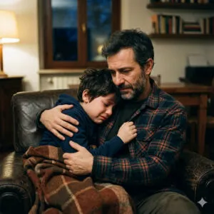 bambino abbraccia il padre, con fiducia