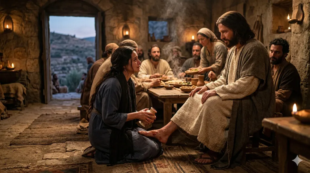 Maria lava piedi di gesù