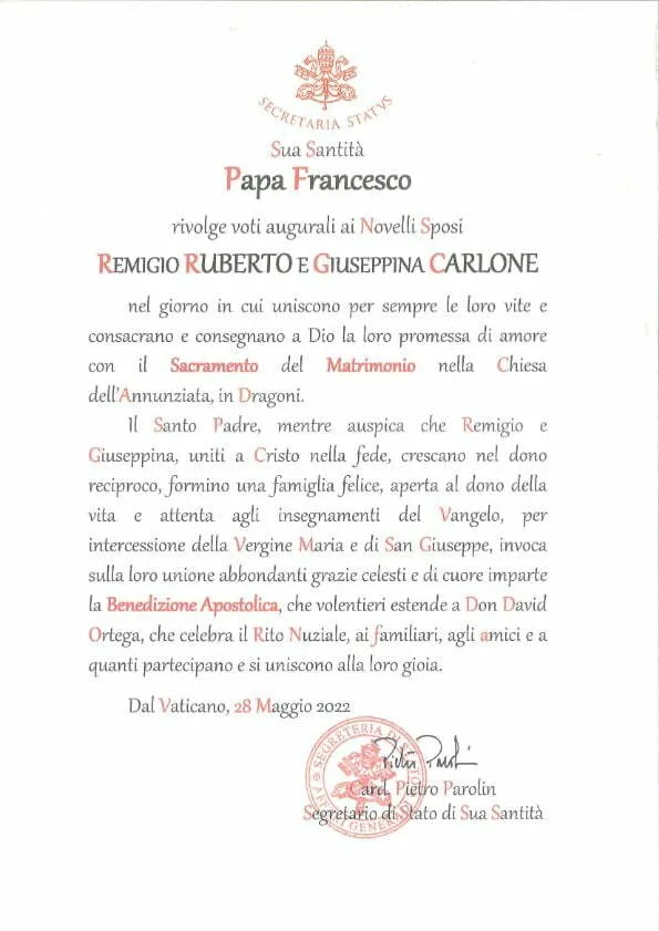 telegramma del Santo Padre