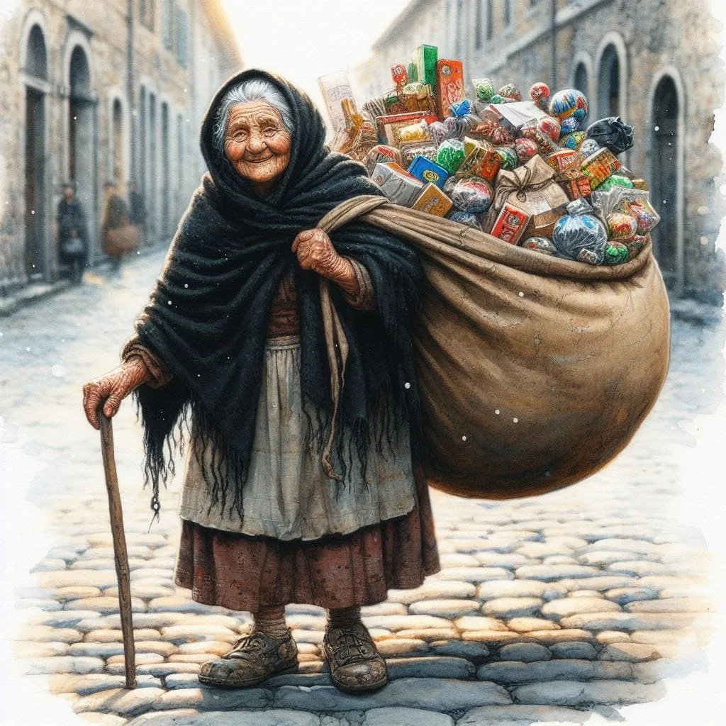 la befana con le scarpe rotte