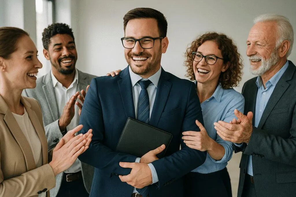 uomo di successo riceve complimenti