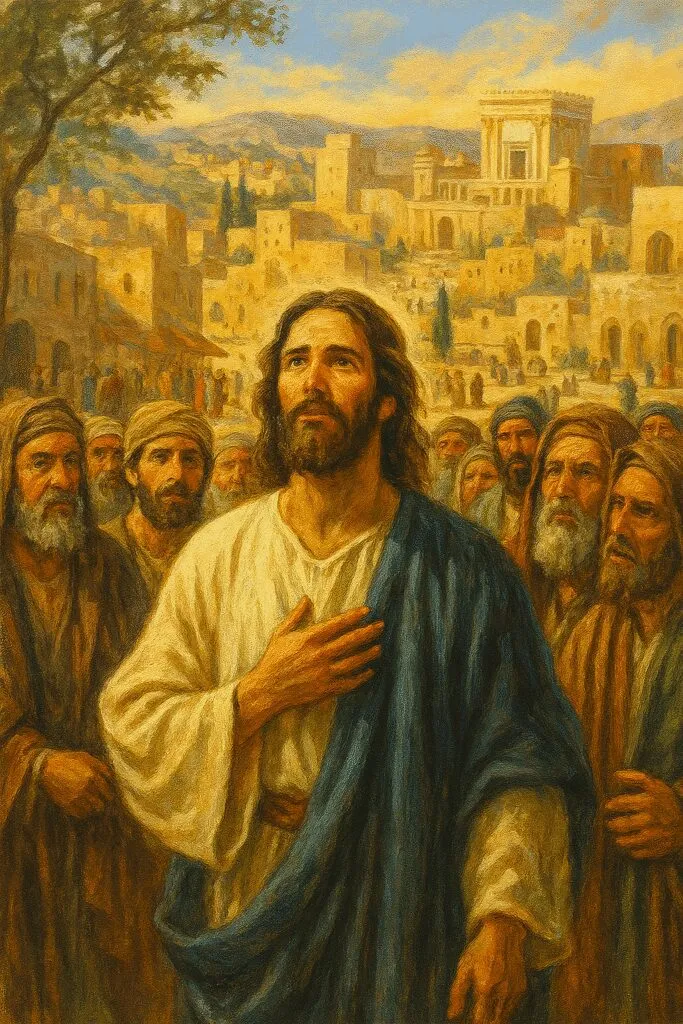 Gesù cammina tra la folla durante la festa delle Capanne a Gerusalemme