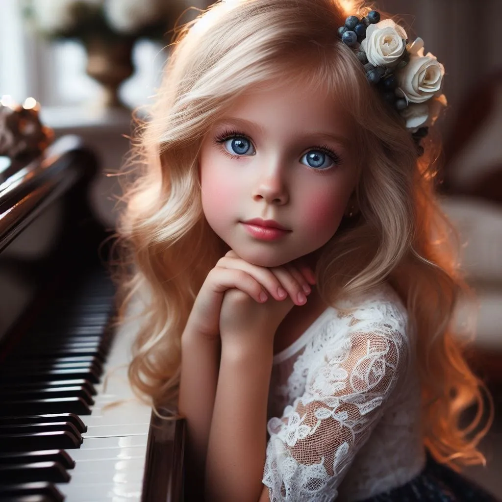 bimba dai capelli biondi e pianoforte