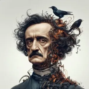 edgar to poe, dark, surreal, steampunk, horror, raven, crow, gothic, fantasy, art