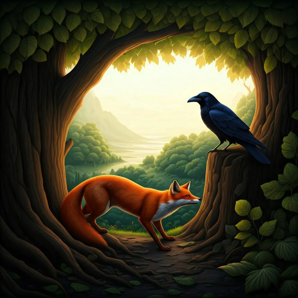 Il corvo e la volpe di Esopo