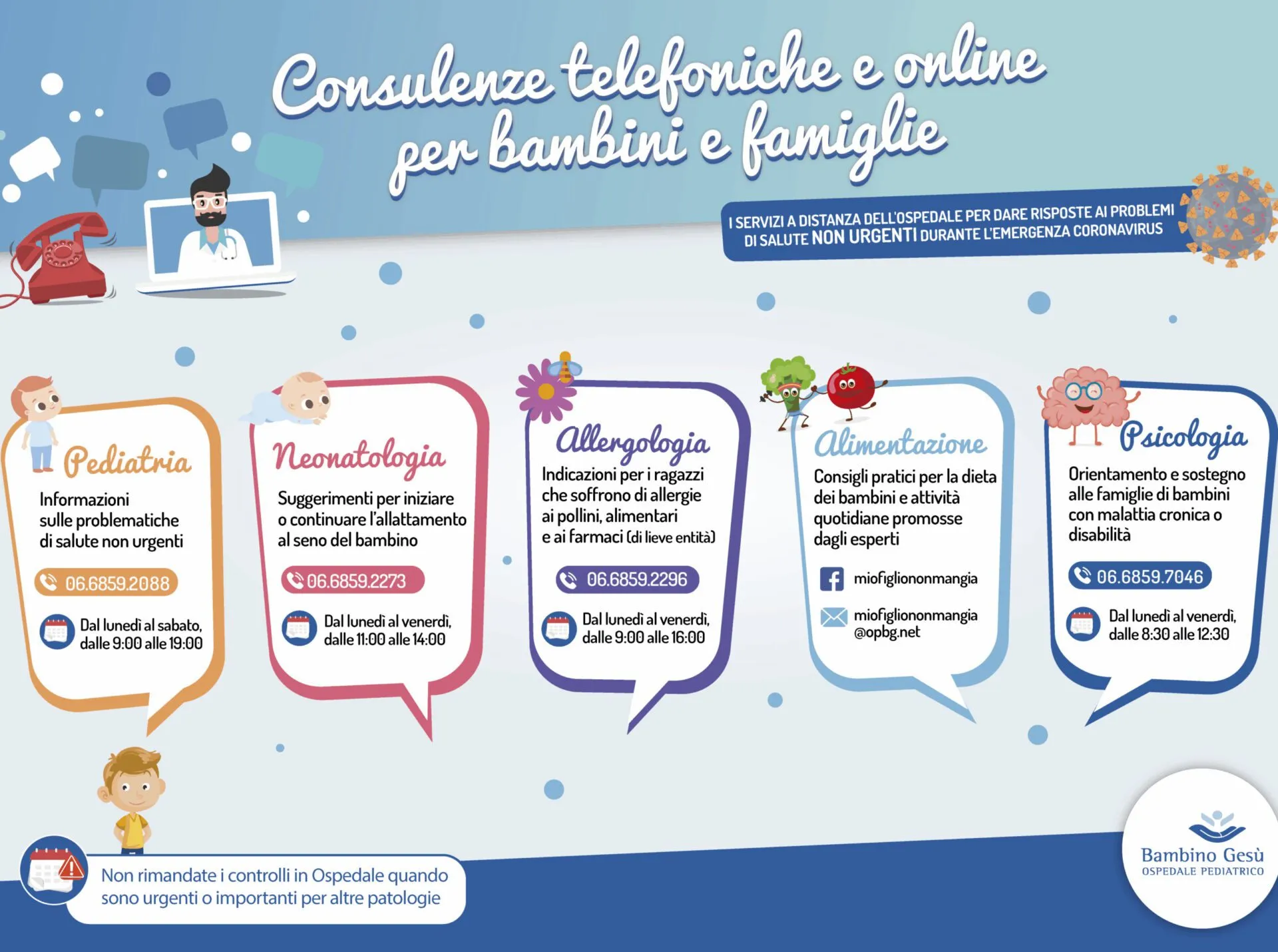 Coronavirus: consulenze a distanza per bambini e famiglie
