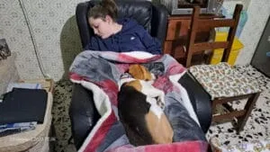 Lussy beagle e Francesca dormono sulla poltrona