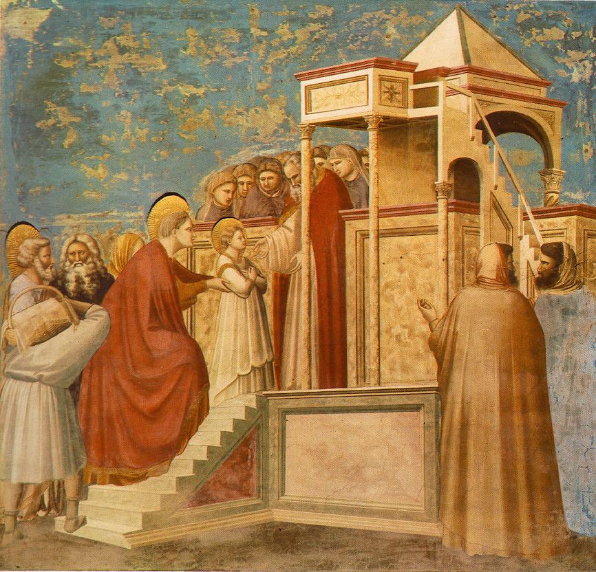 Giotto - Scrovegni - عرض السيدة العذراء في الهيكل - تقديم مريم العذراء