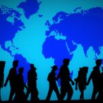 refugees, walking world map