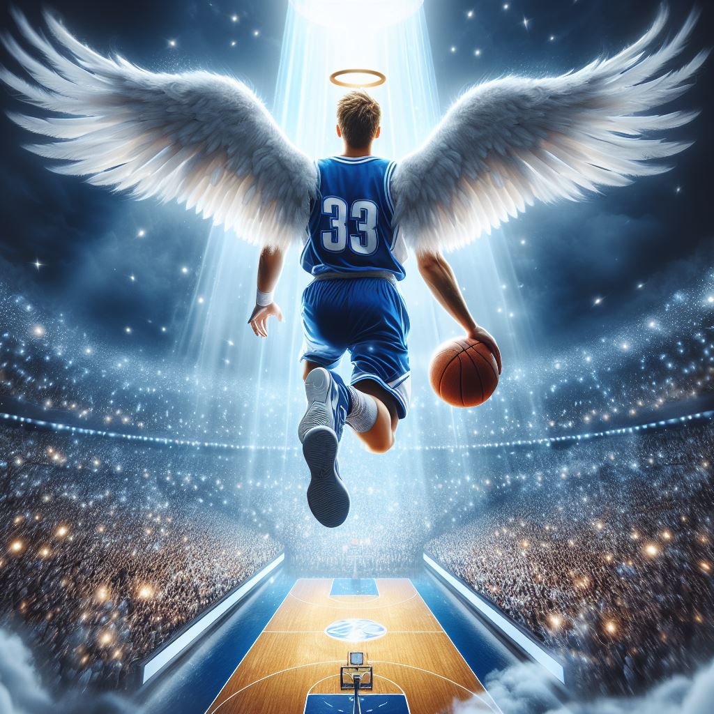 angelo del basket con la maglia numero 33 di Eugenio