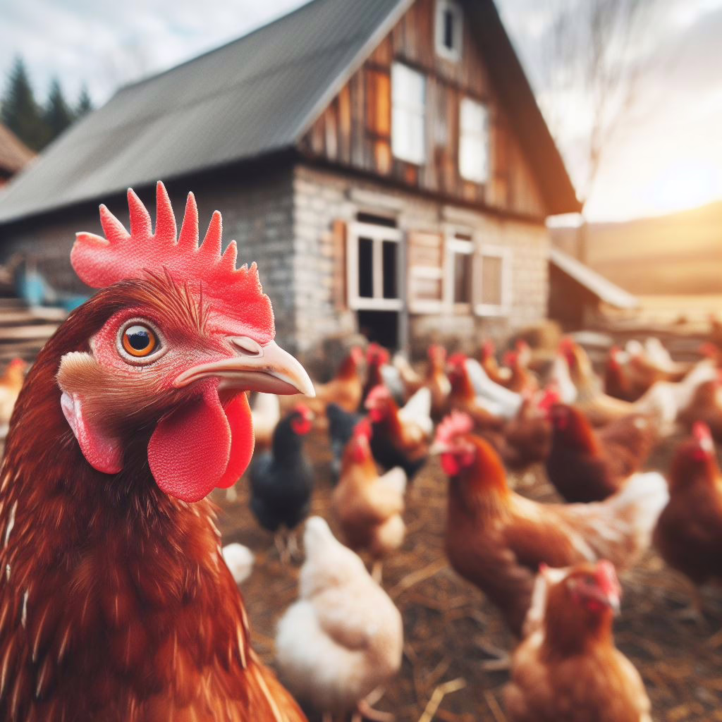 la gallina col becco rosso nel pollaio