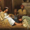 Maria asciuga piedi Gesù con capelli