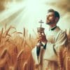 sacerdote in campo di grano
