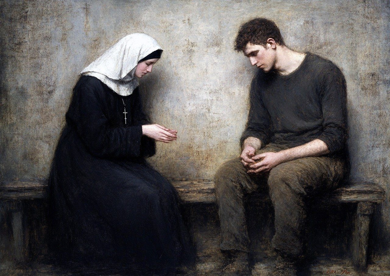 ai generated, nun, young man, pentimento, pentito