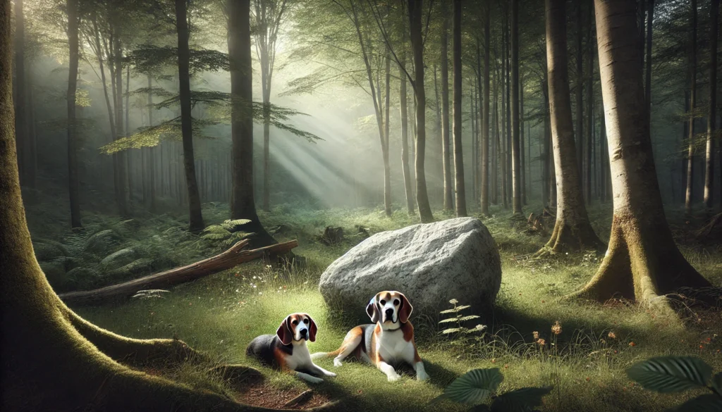 beagle sedute vicino pietra