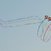 wind kite, blue sky, air, loop, ribbons, freedom, loop, loop, loop, loop, loop