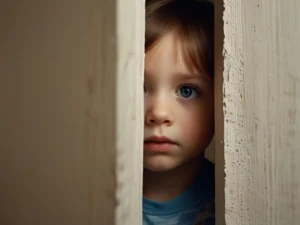 ai generated, child, hide, portrait, anxious, emotions, boy, childhood, wall, worries, sadness