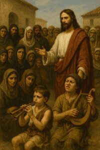 Ecco l'immagine ispirata al passo del Vangelo secondo Luca 7,31-35