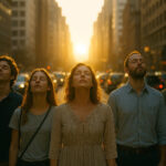 persone in estasi nel traffico, la luce di Dio