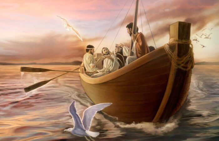 Jezus na łodzi z uczniami